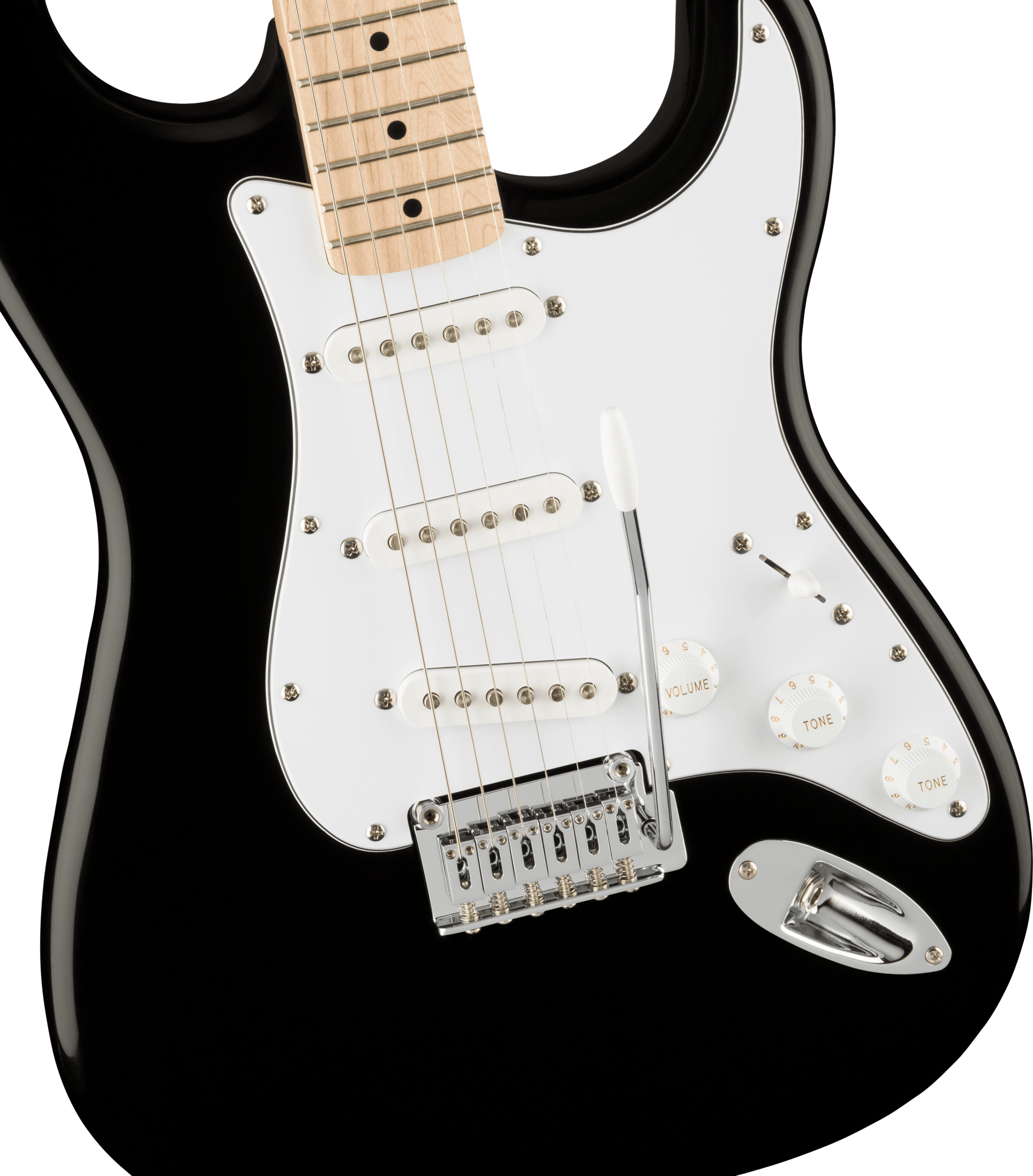 Affinity Series Stratocaster, Black, Maple FB, White Pickguard