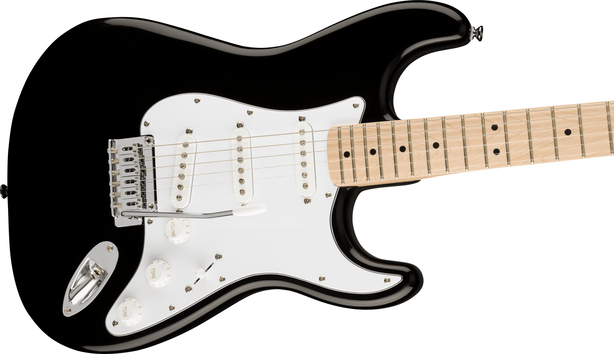 Affinity Series Stratocaster, Black, Maple FB, White Pickguard