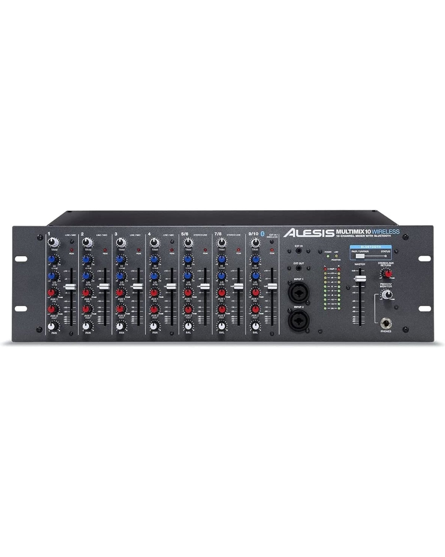 10-Channel 3RU mixer w/ BT, 4-rear XLR inputs, 2-front XLR inputs, per-channel EQ