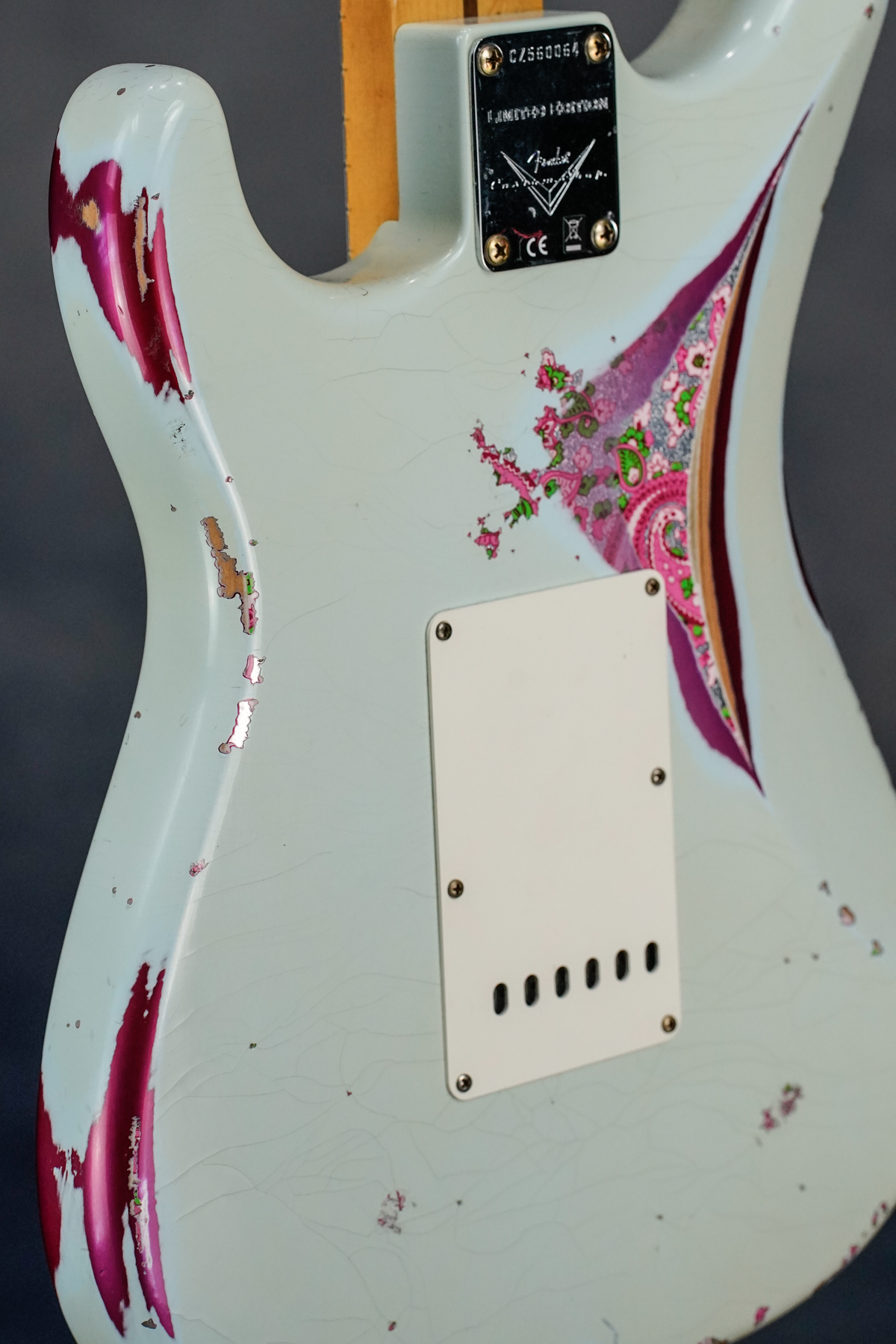 LTD MISCHIEF MAKER - HEAVY RELIC, SUPER FADED AGED SONIC BLUE OVER PINK PAISLEY