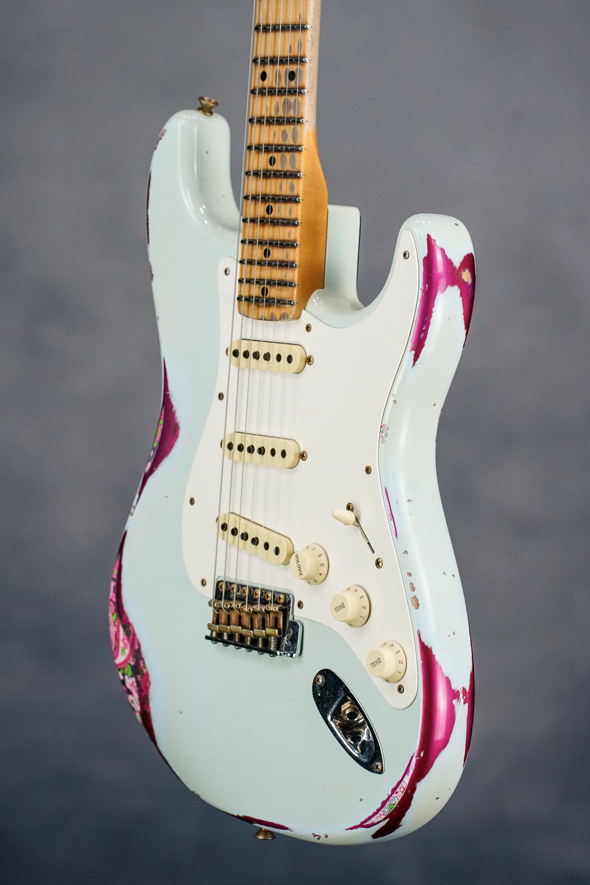 LTD MISCHIEF MAKER - HEAVY RELIC, SUPER FADED AGED SONIC BLUE OVER PINK PAISLEY