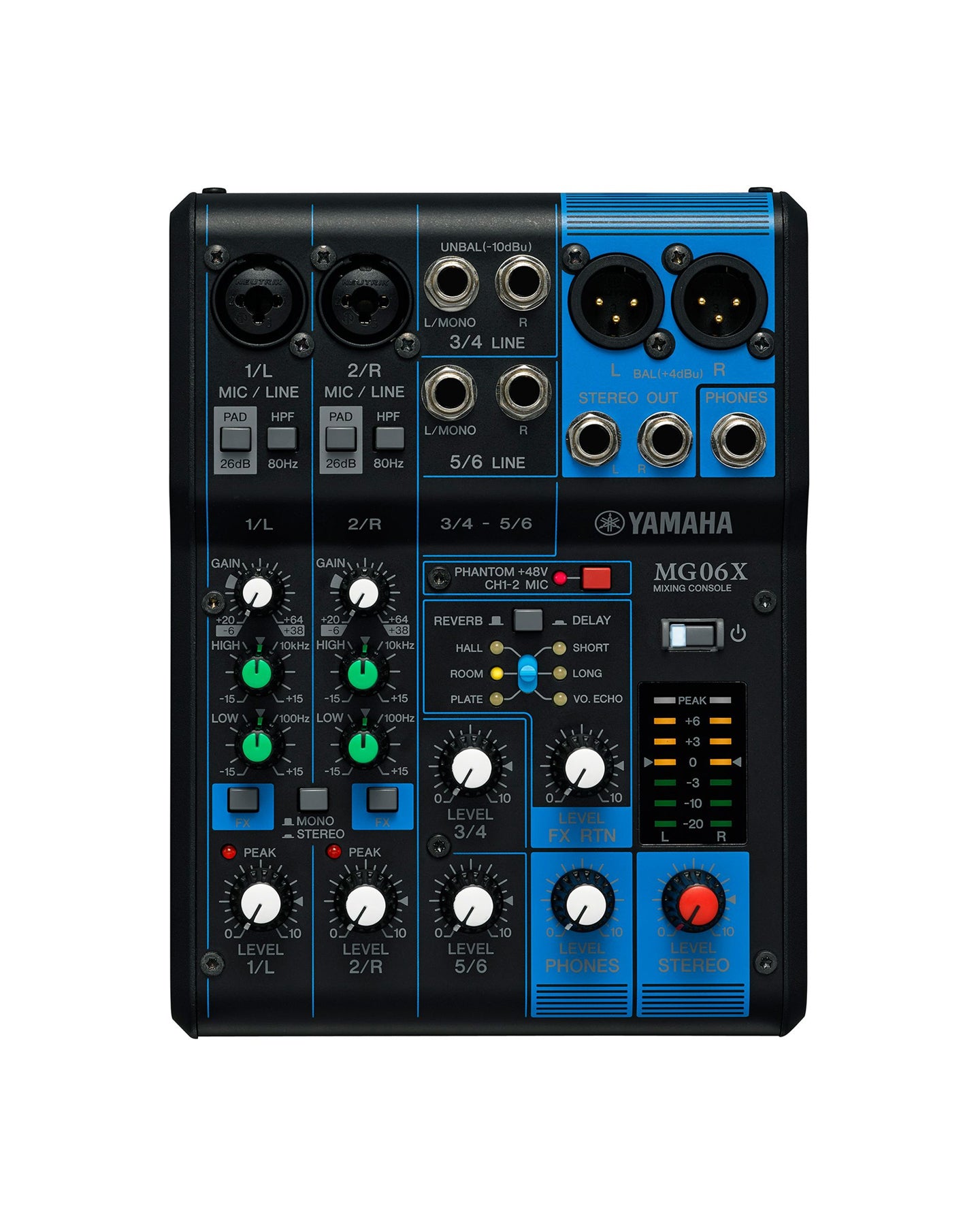 MG06X 6-Input Stereo Mixer, SPX Effects, 2 Mic Inputs, 2 Stereo Inputs