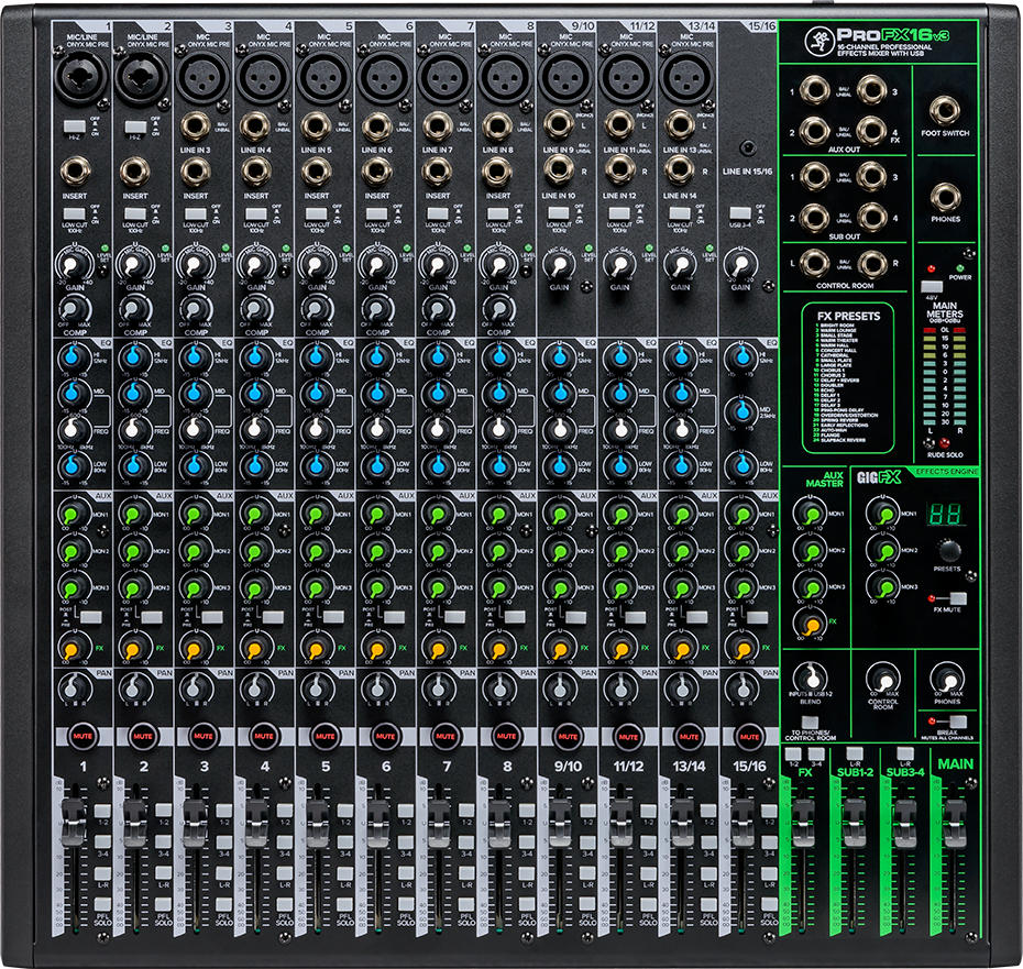 PROFX16V3 Compact 4-Bus Mixer w/ USB & Effects